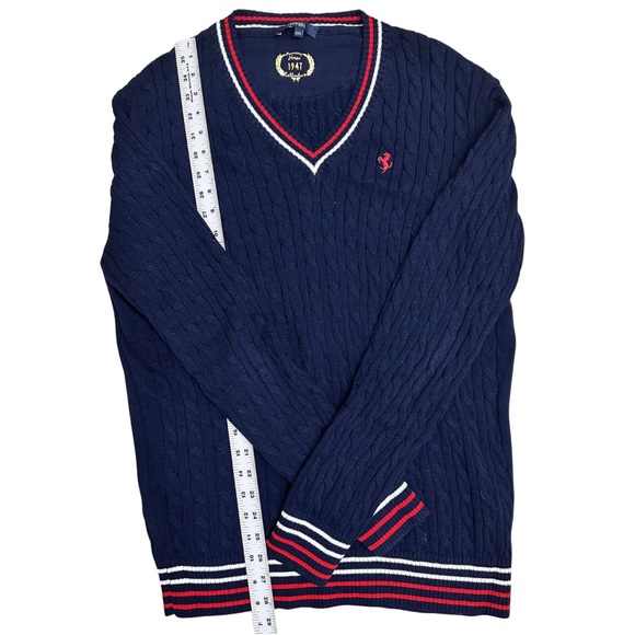 Ferrari Navy Blue Cable Knit V-Neck Pullover Sweater SZ XXL Luxury Preppy EUC - Picture 5 of 8